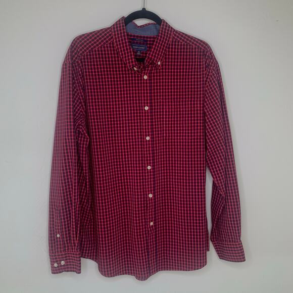 Mason James Red Plaid Shirt XL Long Sleeve Red Navy Blue - Picture 1 of 4